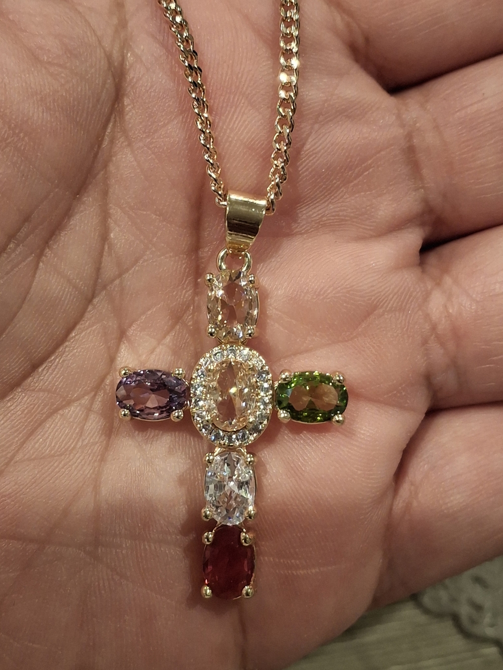 Multi-Gemstone Cross Pendant Necklace - Gold Tone, Multi-Color